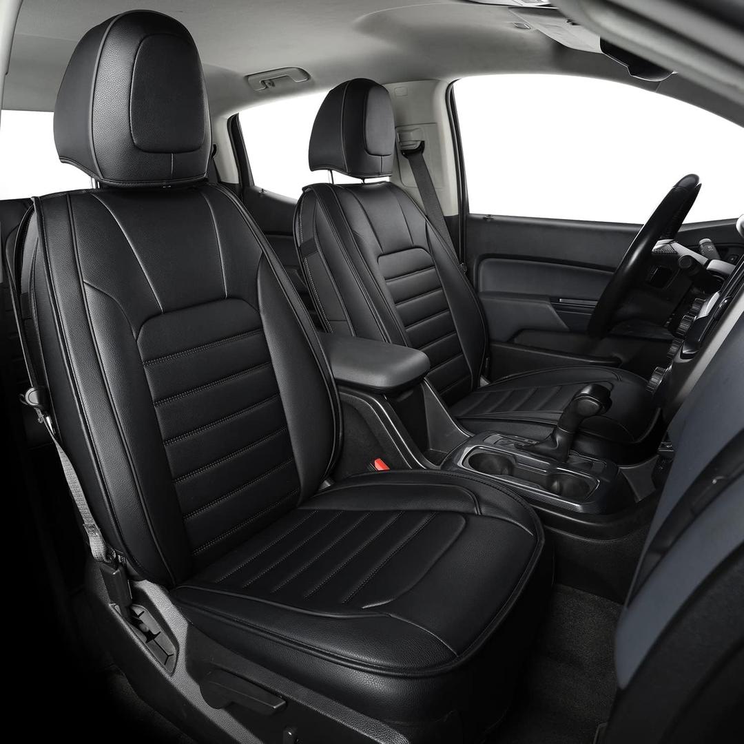 LUCKYMAN CLUB 2 Front Chevy Colorado Seat Covers fit for 2023 2024 2025 2026 Crew Cab Z71 LT ZR2 Work Truck with Faux Leather (Black 2 pcs)