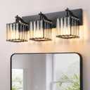 EDISHINE Bathroom Vanity Light Fixtures, 3-Light 20.47'' Crystal Bathroom Lighting Fixtures Over Mirror, Modern Wall Sconce for Powder Room, Bedroom, E26 Base, Black