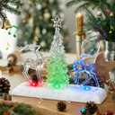 Pinkunn Reindeer Christmas Tree Table Decoration, Lighted Musical Christmas Reindeer Tree Figurines, Holiday Centerpiece with LED Lights and Music, Battery Operated Xmas Gifts Tabletop Ornaments