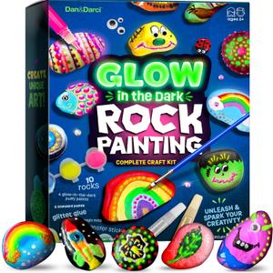 Dan&Darci Kids Rock Painting Kit - Glow in The Dark - Gifts Arts & Crafts for Boys and Girls Ages 6-12 - Craft Activities Kits - Creative Art Toys for 6, 7, 8, 9, 10, 11 & 12 Year Old Kid