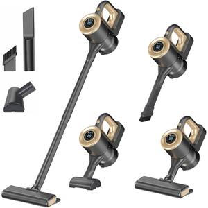 Cordless Vacuum Cleaner, Powerful Suction Vacuum Cleaners for Home, Stick Vacuum Cordless Rechargeable with LED Screen and 3-Speed Suction, Lightweight Vacuum for Hard Floors Carpets Pet Hair, Gold