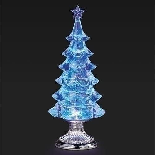 Roman, 13.5" H Lighted Swirl 6-Tier Christmas Tree with Silver Base, Confetti Lite Holiday Decoration, USB Powered Glitter Swirl Tabletop Tree with LED Lights