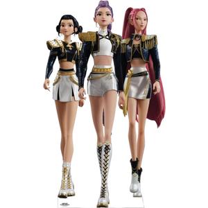 KPop Demon Hunters Huntr/x Golden Cardboard Cutout Standee Life Size Character Display for Fans, Parties, or Room Dcor Rumi, Myra, and Zoey Golden Era Group Cardboard Figure - Officially Licensed, 66 in x 66 in