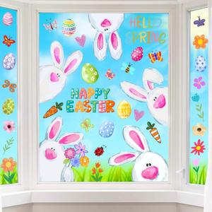 5 x Easter Window Clings Decorations for Glass Easter Window Stickers Decal Large Bunny Stickers Spring Wall Window Decor