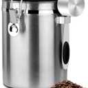 Coffee Canister Airtight Storage Container 1.8L Stainless Steel Air Tight Coffee Jar with Scoop, Date Tracker CO2 Release Valve for Dry Food, Beans, Ground, Tea, Flour, Cereal and Sugar (Silver)