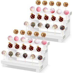 Ameuphercy 2 Pack Wood Cake Pop Stand, 4 Tier Rustic White Lollipop Holder Stand, 44 Holes Cake Candy Dessert Table Display For Wedding, Baby Showers, Birthday, Halloween, Christmas Party