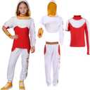 4PCS Girls Nova Zombies 4 Costume, Cheerleader Dance Dress with Mesh Top Skirt Bracelet Halloween Cosplay Outfit For Kids (XXLarge-160, Pant)