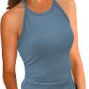 Dellytop Summer Womens Tank Tops - Casual Sleeveless Basic Cami Top Shirt Slim Knit Ribbed Racerback Workout Blouses, XS, Light Blue