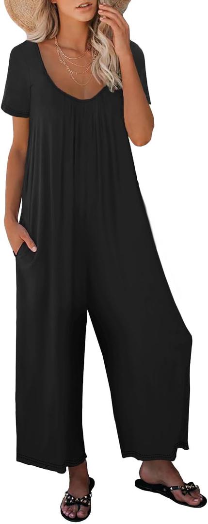 Women Casual Jumpsuits Overalls Loose Sleeveless Adjustable Spaghetti Strap Wide Leg Long Pants Romper with Pockets (X-Large, S198-1 Black) Women Casual Jumpsuits Overalls Loose Sleeveless Adjustable Spaghetti Strap Wide Leg Long Pants Romper with Pockets (X-Large, S198-1 Black)
