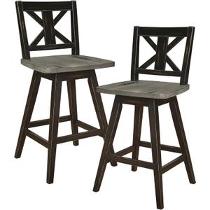 Solid Wood High Back Swivel Counter Height Bar Stools Set of 2, Kitchen Stools Counter Height, Foot Rest, X Back, Tall Wooden Armless Dining Chairs For Kitchen Island, Farmhouse, Rustic, Black