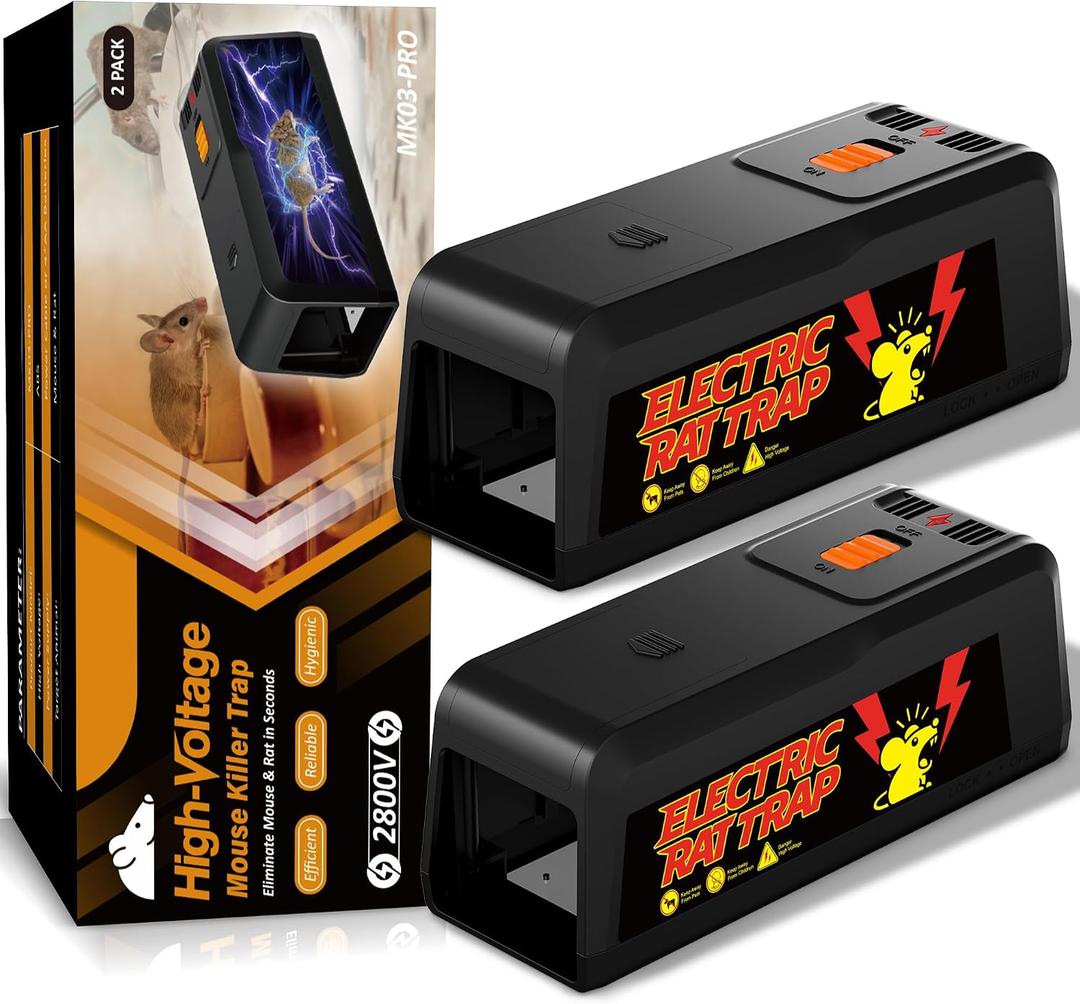 2 Pack Electric Rat & Mouse Traps for Home – 2800V Instant Eliminate, Pet-Safe Enclosed Design, No-Touch Cleanup, Reusable Indoor Rodent Trap for Kitchen, Garage, Basement