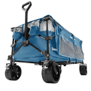 SUNNYFEEL 49''L 550lbs Heavy Duty Wagon Cart Foldable with Wheels,Extra Long Fold Up Wagons Carts with Side Pocket and Brakes for Camping Sports Garden Shopping (Blue)