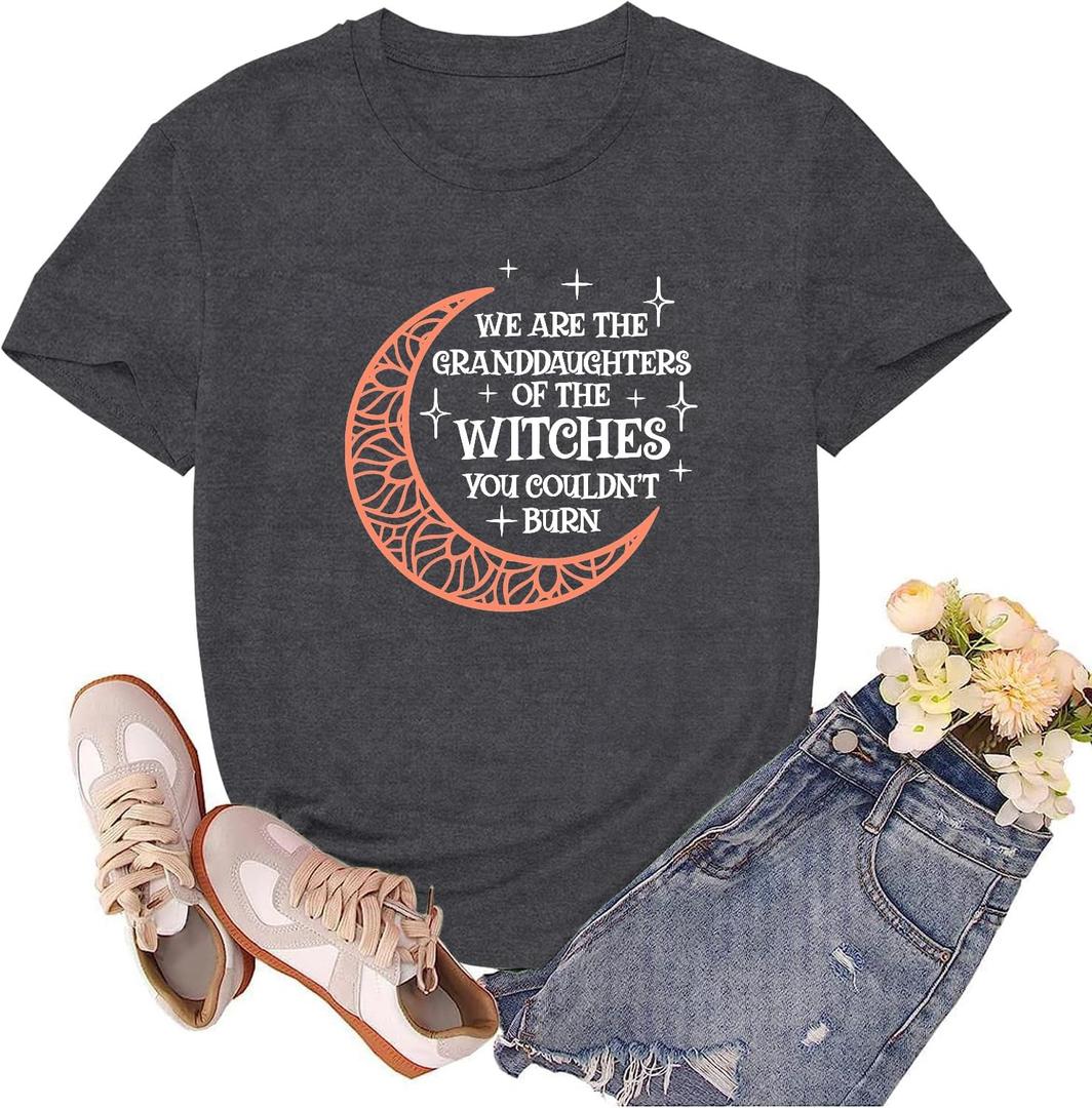 Halloween Shirts for Women Dancing Skeleton Tshirts Fall Pumpkin Shirt Halloween Party Tee Tops (Gray, M)