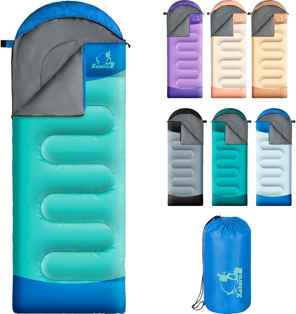 Sleeping Bags for Adults Kids - 3 Season Cold&Warm Weather Waterproof Camping Sleeping Bags - Lightweight Sleeping Bags for Camping Hiking Outdoor Travel (Azure&Sapphire)