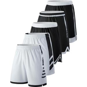 Liberty Imports 5 Pack Men's Quick Dry Athletic Basketball Shorts 9" Inseam with Pockets, Activewear for Workout Gym Running, Size: Small (Black/White)