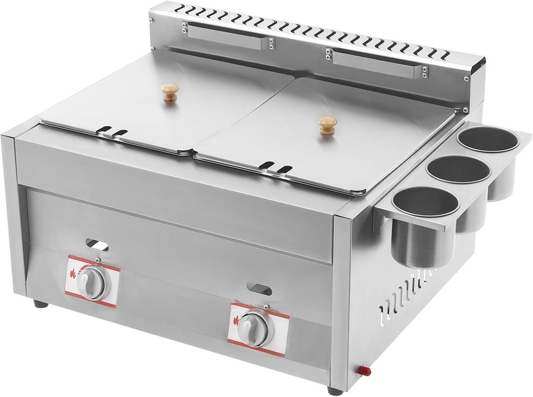 Commercial Deep Fryer, Dual Oil Tank Gas Heating Deep Fryer With 2 Filter Baskets, Stainless Steel Countertop Frying Machine w/Temperature Control, Used For Home Kitchen, Restaurant, Hotel