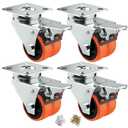 Caster Wheels, 2inch Casters Set of 4 Heavy Duty, Two-Wheeled Orange TPE Casters with Brake, Double-Wheeled Swivel Plate Locking Castor Wheels Widely Used in All Kinds of Furniture (4 Pack)