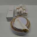 WELLIFE 350 Pieces Gold Plastic Dinnerware, Include:50 Dinner Plates,50 Dessert Plates, 50 Pre Rolled Napkins with Silverware and 50 Cups for Party