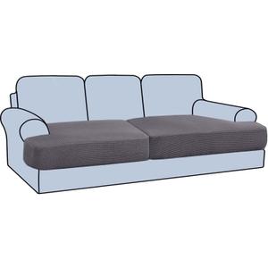 H.VERSAILTEX Stretch 2 Piece T Cushion Sofa Slipcovers Individually Sofa Cushion Covers for 2 Cushion Couch Sofa Seat Cushion Covers with Elastic Bands Featuring Thicker Jacquard Fabric, Grey
