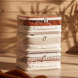 3 Pack Sheet Organizers And Storage, Double Side Clear Hard Shell Window. Expandable Blanket Storage Bags, Large Stackable Closet Storage Bins.