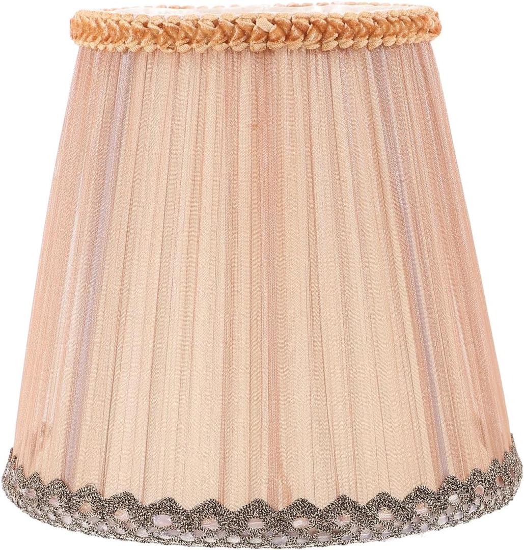 KALLORY Small Fabric Lampshade Clip-On Wall Light Cover Lace Design Vintage Indoor Light Shade for Chandelier and Desk Lamp