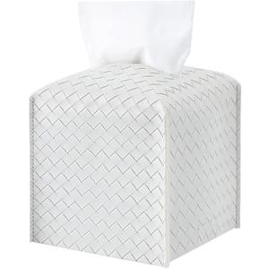 Tissue Box Cover PU Leather Tissue Holder Square Facial Tissue Case Facial Paper Organizer Dispenser for Bathroom, Vanity Countertop, Tabletop, Car, Misty Gray