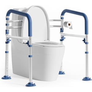 Toilet Safety Rail,Height-Adjustable Toilet Frame Width-Adjustable Toilet Handles Foldable Toilet Rail Provides Support for Seniors  Pregnant Disabled (Blue)