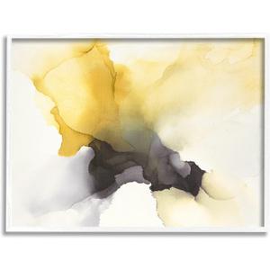 Stupell Industries Futuristic Yellow Cloud Abstraction Fluid Shape Distortion, Designed by Kippi Leonard White Framed Wall Art