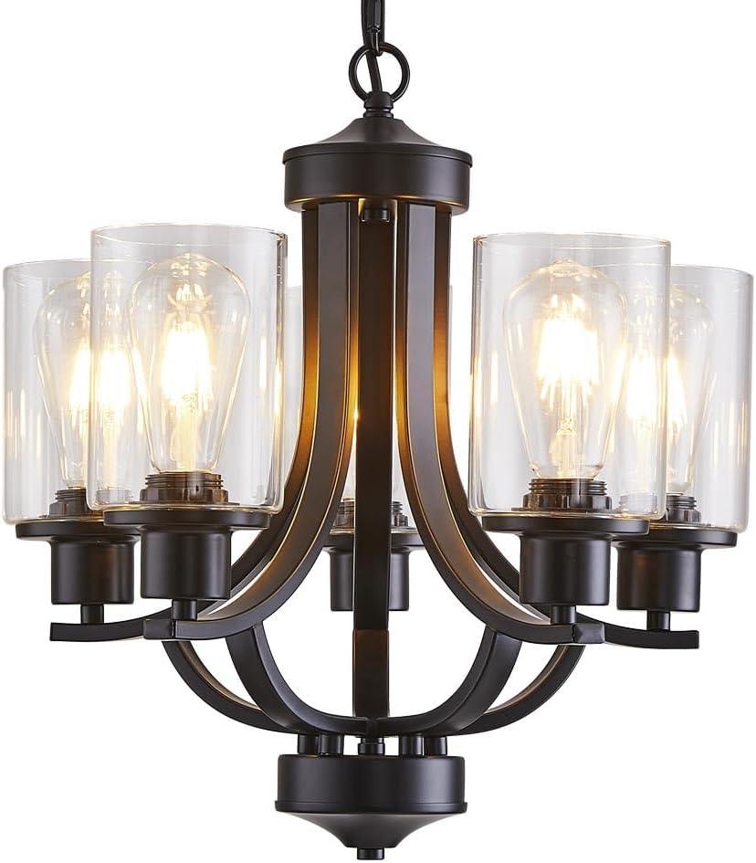 5-Light Dining Room Chandelier,Modern Small Chandeliers Black Rustic Metal Farmhouse High Ceiling Pendant Light Fixtures for Living Room,Kitchen,Foyer,Bedroom