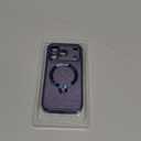 360 Spin CD Stand for iPhone 17 Pro Case Compatible with Magsafe Ring [Never Yellow][DIY Glitter Cardstock] Camera Protection Plating Clear Cute Phone Case for Women Girls 6.3'', Deep Blue