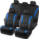 Skechers Memory Foam Car Seat Covers, Air Cool Mesh Thick Seat Covers, Car Seat Cover Full Sets, Airbag Compatible, Automotive Comfort Protection for Most Cars,Vans,Trucks, SUVs,Blue, Full Set, Black/Blue