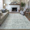 PureCozy Area Rug 6x9 Blue Washable Living Room Carpet Soft Non Slip Vintage Bedroom Indoor Office Traditional Retro Distressed Large Throw Rug for Dining Room Kitchen Playroom