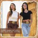 Western Belt for Women - PU Leather Cowboy Belt with Concho Details, Vintage Country Wide Boho Cowgirl Waist Belt for Ladies (L)