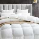 Maple & Stone Feather Down Comforter  All Season White Down Duvet Insert Ultra Soft 100% Cotton Cover Fluffy Queen Comforter 90 x 90 Inches, Queen Size