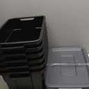 Rubbermaid 6-Pack Heavy Duty Durable 3 GAL Totes for Storage with Snap Lids and Handles, Plastic Storage Bins Stackable Black Gray for Home and Garage (3 GAL - 6 Pack Solid Black and Grey)