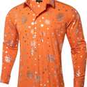 DiBanGu Men's Silk Paisley Dress Shirt Formal Long Sleeve Button-Down Casual Shirts for Wedding Party (Orange)