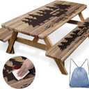 Picnic Table Cover with Bench Covers Elastic Edges, Wooden Camper Fitted Table Cover, Outdoor Patio Camping Essentials 72 Inch 3PCS, Waterproof Camping Fitted Tablecloth with Drawstring Bag