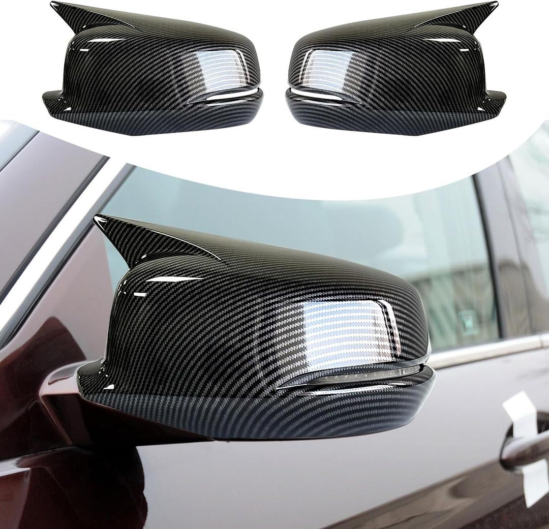 Compatible with Honda 9th Gen Accord 2013 2014 2015 2016 2017 with Turn Signal Accessories Car Exterior Ox Horn Design Door Side Rearview Mirror Guard Cover Trim Caps - Carbon Fiber Style 2PCS