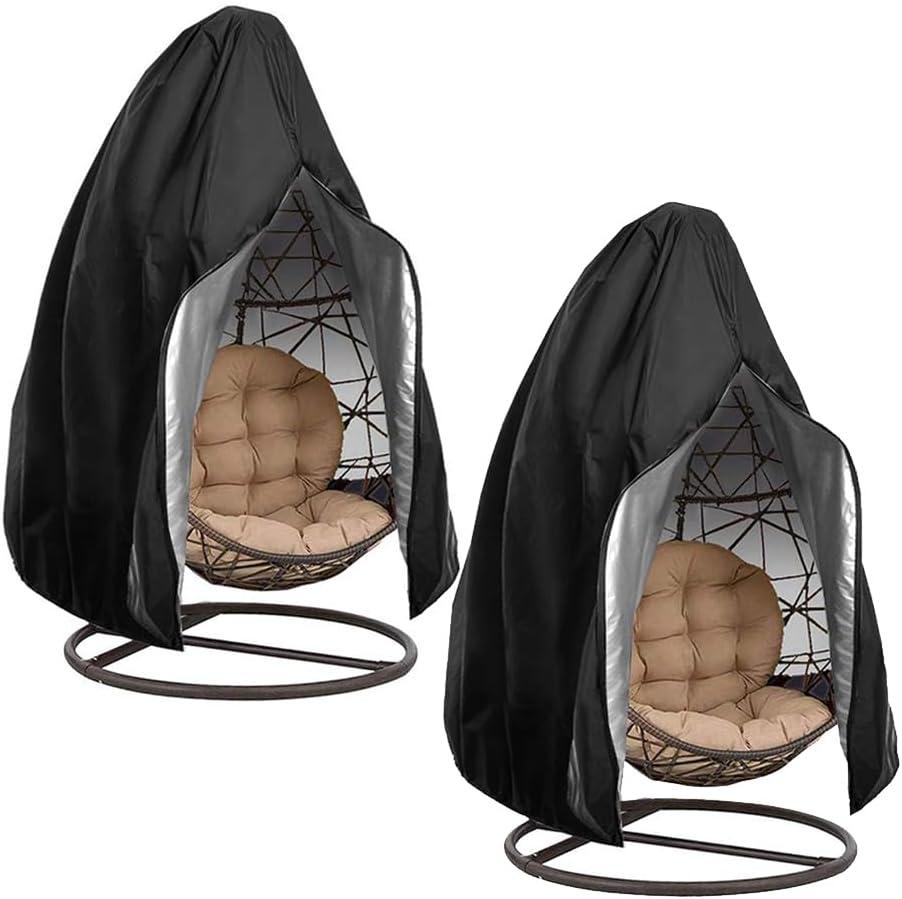 UpgradedPatio Egg Chair Covers with Zipper, Wicker Egg Swing Chair Covers, Waterproof Heavy Duty Weather Resisatnt Outdoor Chair Cover, Windproof Hanging Chair Cover, 75" x 45", Black, 2 Pack