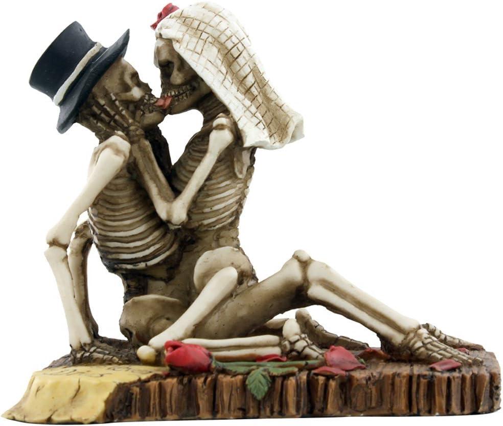 SUMMIT COLLECTION Love Never Dies Wedding Skeleton Couple Kissing Figurine Statue Eternal Love Skull Wedding Cake Topper 4 inch L