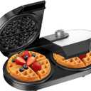 Double Waffle Maker, 6.5" Belgian Waffle Maker with 2 Independent Adjustable Temp Knobs, 1200W Waffle Iron with Nonstick Plates for Breakfast and Snacks, Easy to Clean, Stainless Steel, Black
