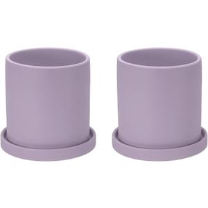 PATIKIL 4.3 Inch Ceramic Plant Pots, 2 Pack Modern Flower Planters with Drainage Holes and Tray for Decorate Home Indoor Plants Succulent Herb, Purple