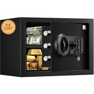 Tenamic Safe Box 0.8 Cuft Fireproof Waterproof Home Safe, Keypad Small Lock Box Cabinet Safes, Solid Alloy Steel Office Hotel Home Mini Safe, Black