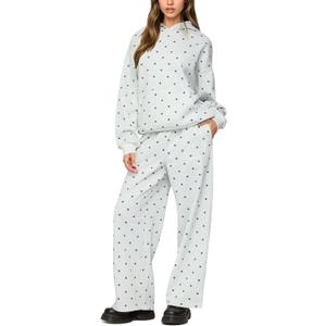 HOCANDY Polka Dot Hoodie and Sweatpants Set for Women (Medium, Grey)