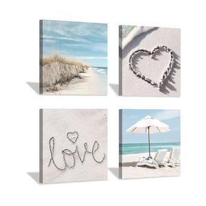 the stream design Bedroom Canvas Beach Wall Art: Bathroom Living Room Pictures Ocean Theme Painting Wall Decor 4 Panel Blue Coastal Prints Sea Scene Artwork Decorations for Home Office