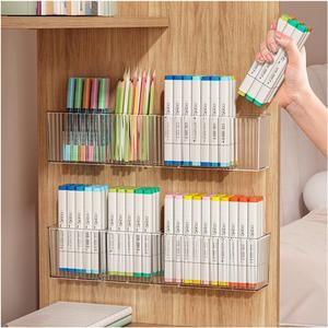 2 Pack Wall Mounted Marker Holder, 3 Compartments Clear Pen Holder Organizer, No Drill Wall Pencil Storage Rack Office Accessories Organizer (Clear)