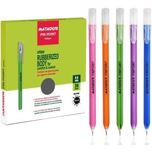 Matador Ballpoint for Journaling - Assorted Color Rubberized Body Fine Black Ink Pens - Writing Supplies for School (0.6 mm, 20 Counts)
