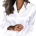 Zeagoo Satin Blouses for Women Silk Button Down Shirts Long Sleeve Business Casual Tops (Small, Aa-white)