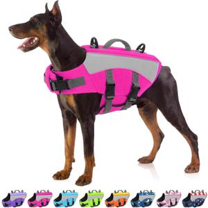 Large Dog Life Jacket, XL Dog Life Vest for Swimming, Reflective Pet Lifejacket Swimming Vest with High Buoyancy Rescue Handle, Lightweight Pet Safety Lifesaver for Boating, Hot Pink XL