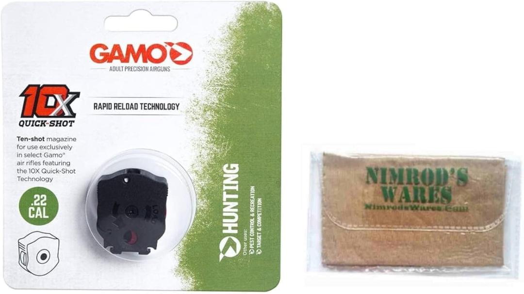 Nimrod's Wares Gamo Swarm Maxxim Whisper Magnum Gen1 10X .22 Quick-Shot Air Gun Magazine 621258854 Bundle with Microfiber Cloth